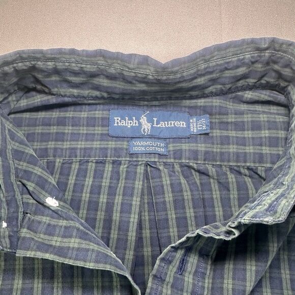 Ralph Lauren Yarmouth Mens 17.5 36/37 Green/Blue Button Down Oxford Long Sleeve - Picture 3 of 5